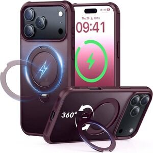 Luxeon Case Wine Red Protective Phone Case with Ring Stand for iPhone 17 Pro Max